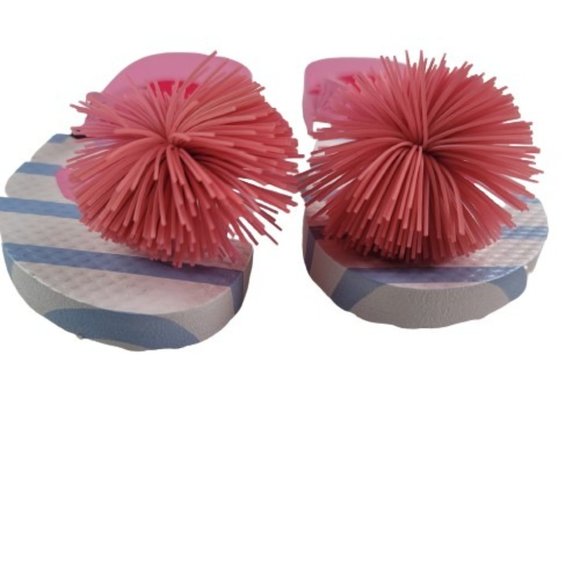 Joules Pom Pom Pink Flamingo Striped Flip Flops - Picture 5 of 7